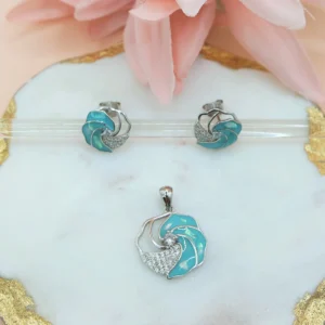 925 Sterling Silver Flower Pendant set, Cubic Zirconia Pendant Set. Gift for Her.
