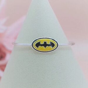 925 Sterling Silver Batman Adjustable Bangle Bracelet for Kids