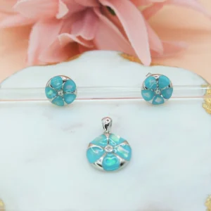 925 Sterling Silver Flower Pendant Set. Solid Sterling Silver Pendant Set, Gift for Her. Different Colors  available.
