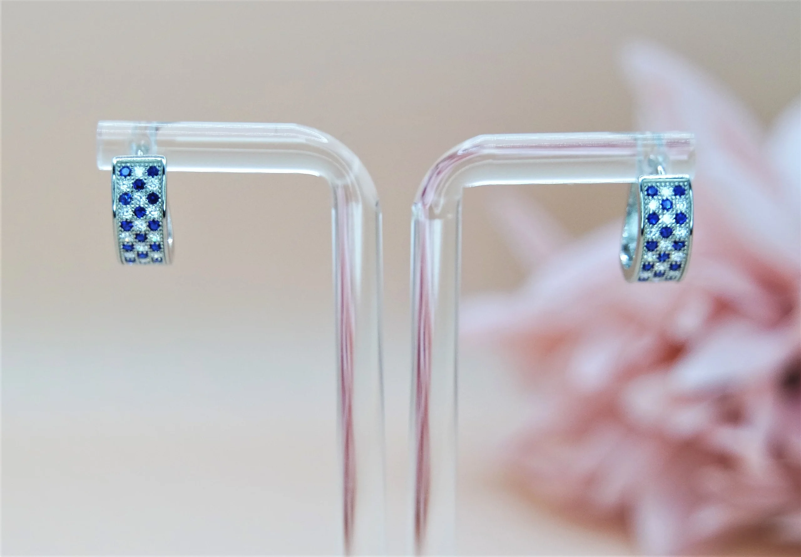 925 Solid Sterling Silver CZ Huggie Earring, 3 Row Full Eternity Pave Cubic Zirconia Hoop Earring, Statement Jewelry. Gift for her. - Image 2