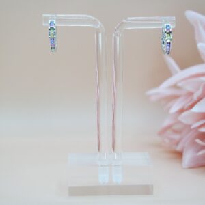 925 Sterling Sliver Rainbow Multi colored CZ Hoops Earring. Gift for her.