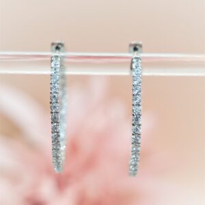 925 Sterling Silver Hoop Earring, Inside outside Hoops with CZ Stones, Round Shape.