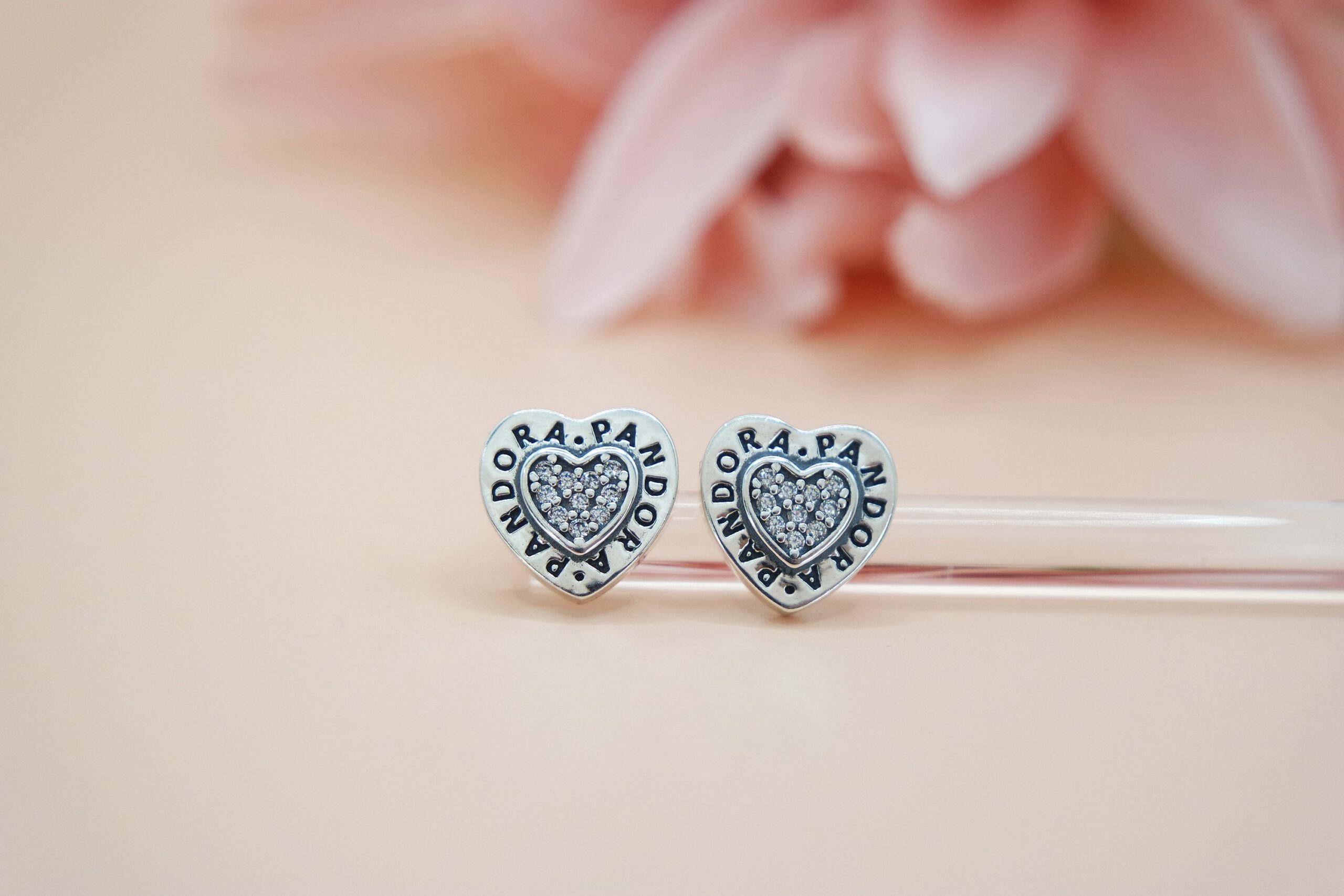 925 Sterling Silver Pandora Style Shine Logo Heart Stud Earrings. For everyday wear or Gift for Her.