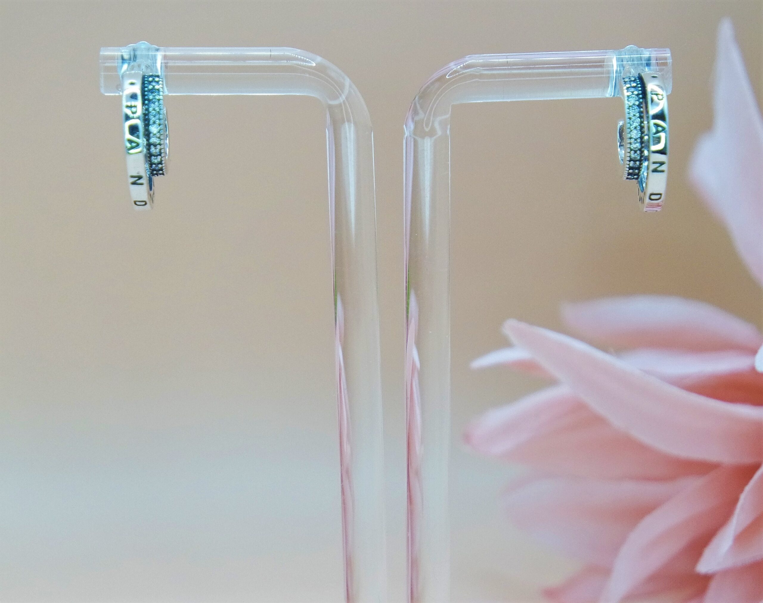 925 Sterling Silver Pandora Style Pave Double Hoop Earrings. perfect for your collection or Gift for her.