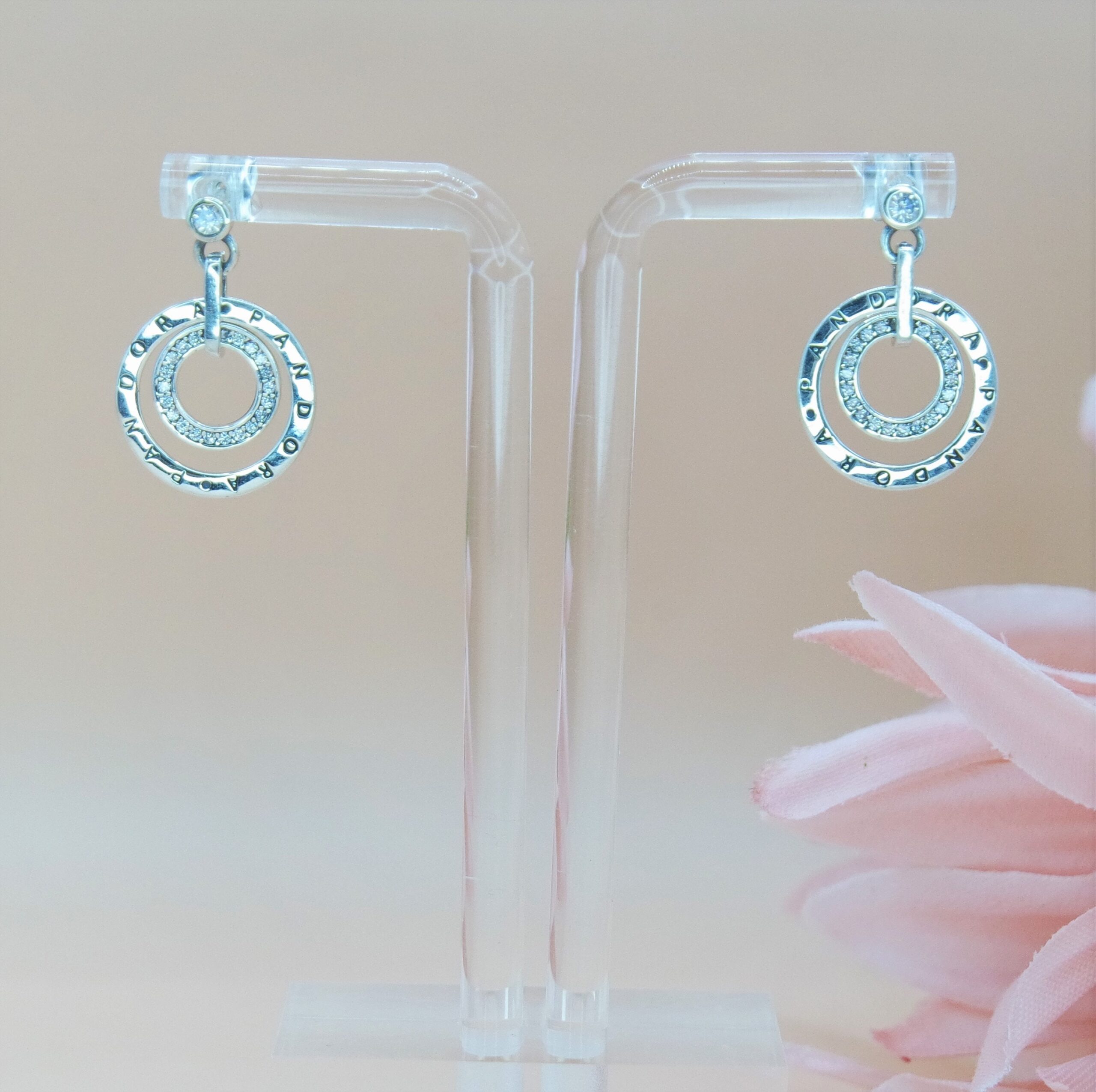 925 Sterling Silver Pandora Style Circle of Logo Sparkle Earrings Studs.