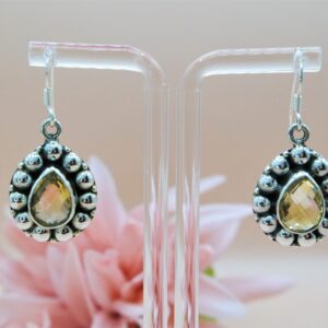 925 Sterling Sliver Dangle Earrings with semi-precious Stone, Citrine Dangle Earrings. Gift for Her.