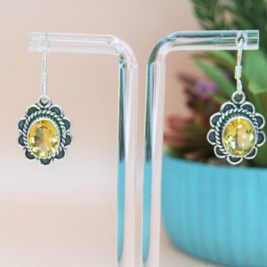 925 Sterling Silver Solid Semi-precious Stone Dangle Earrings. Gift for Her