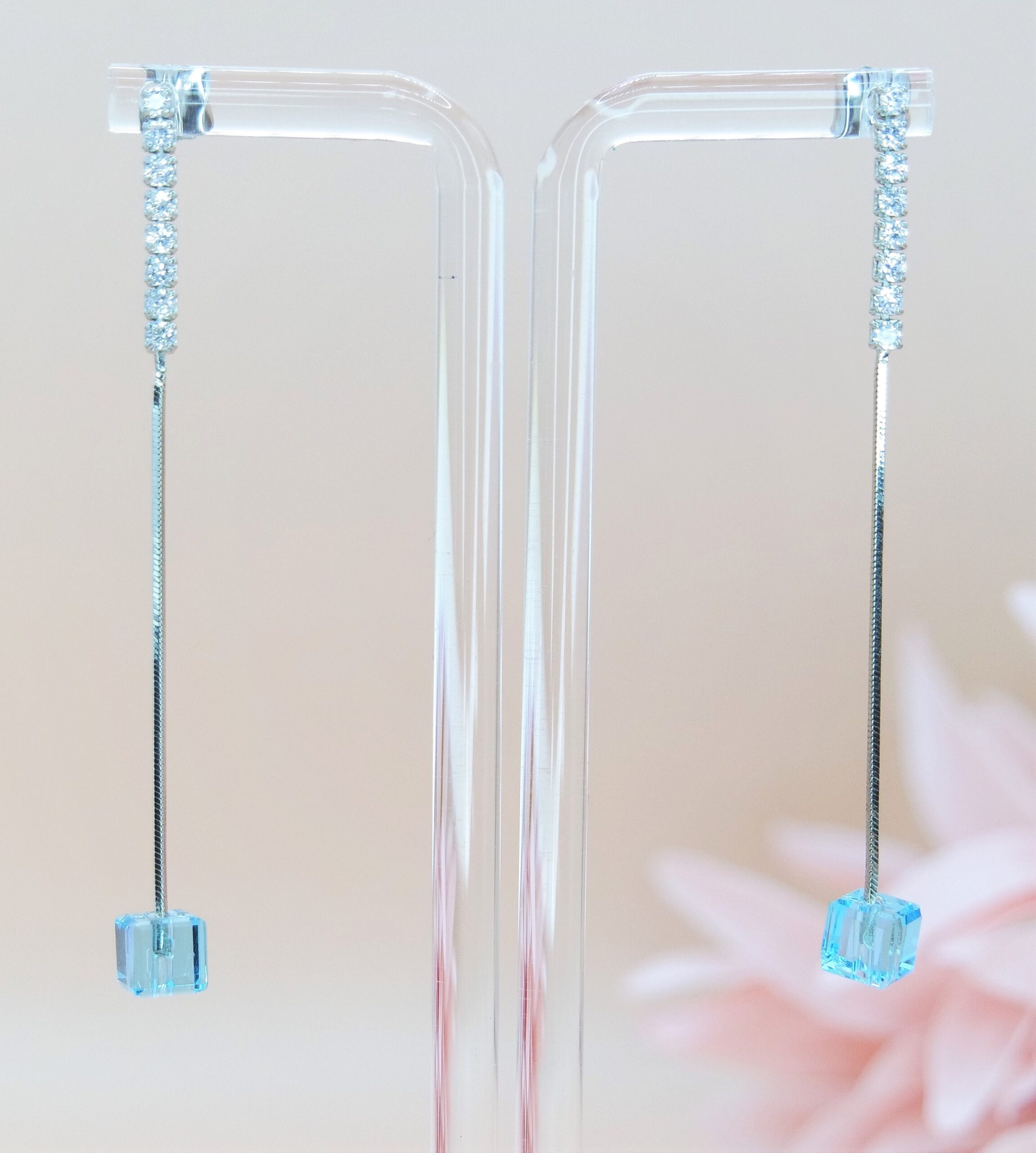 925 Sterling Silver Cubic Zirconia Long Drop Earrings, Elegant Earrings available in 4 colors. Gift for Her.