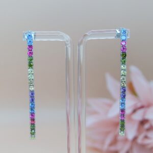 925 Sterling Silver Cubic Zirconia Long Bar Drop Earrings, Elegant Multi Color Long Earrings. Gift for Her.