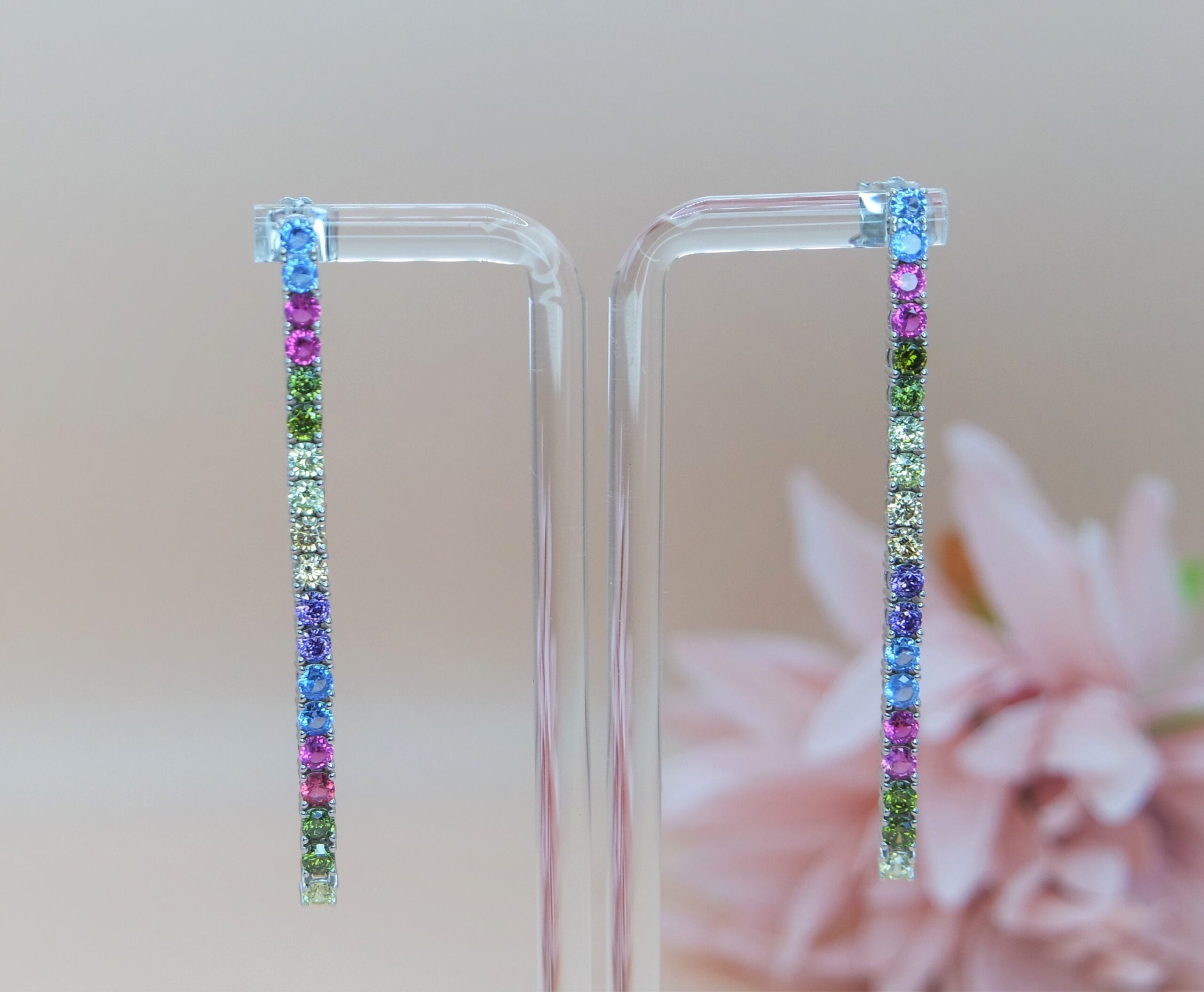 925 Sterling Silver Cubic Zirconia Long Bar Drop Earrings, Elegant Multi Color Long Earrings. Gift for Her.