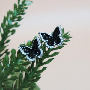 925 Sterling Silver Pave Cubic Zirconia Butterfly Stud Earrings. Charm Earrings, Gift for Her.