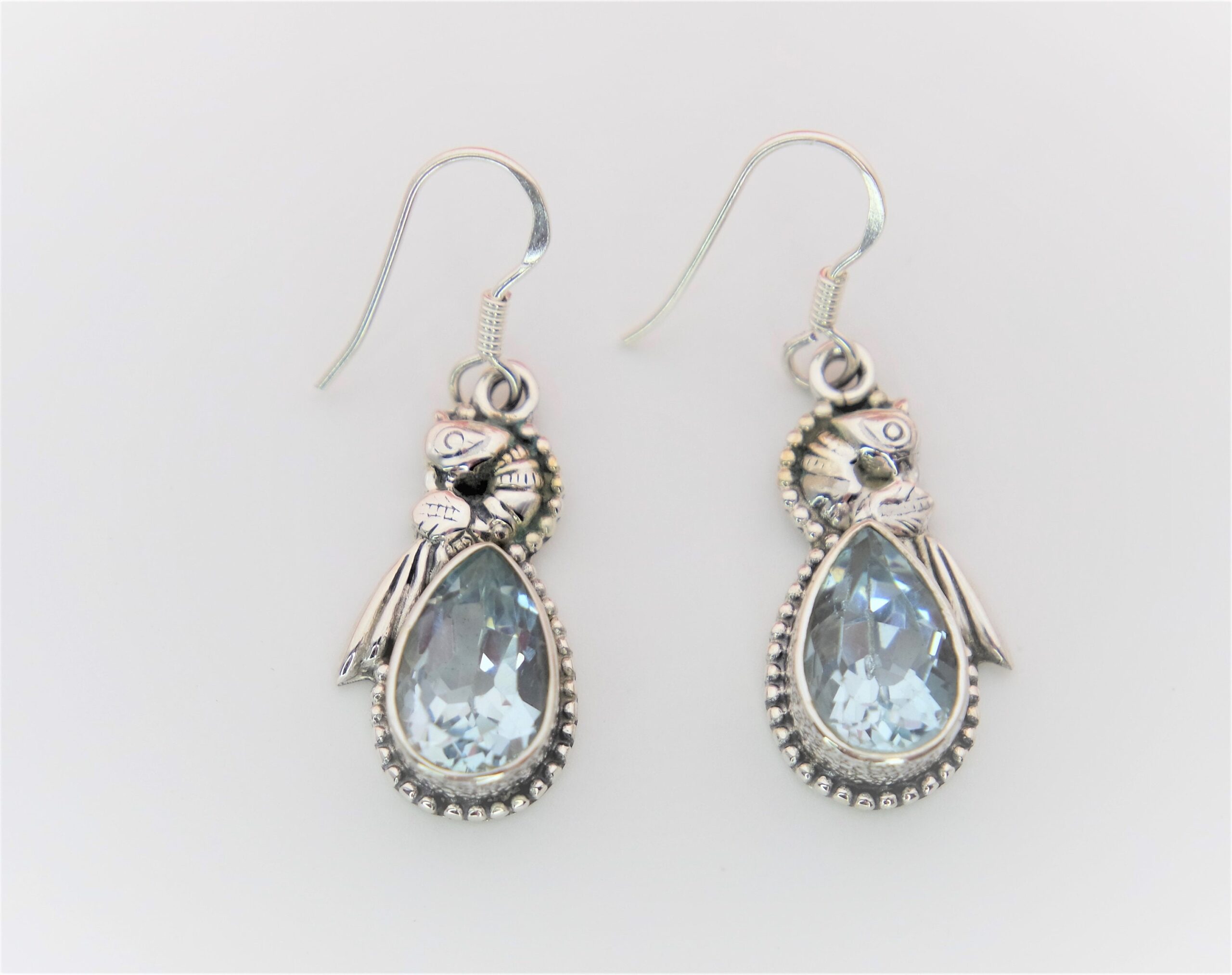 925 Sterling Silver Parrot Finished Dangle Earrings with semi-precious Stone, Gift for Her.