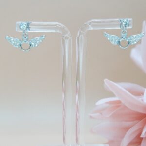 925 Sterling Silver Cubic Zirconia Angle Wings Earrings, Lightweight Earrings, Gift for Her.