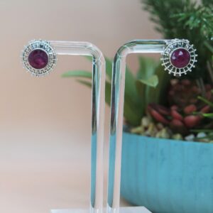 925 Sterling Silver Gemstone Stud Earrings, Semi-precious Round Studs. Gift for Her.