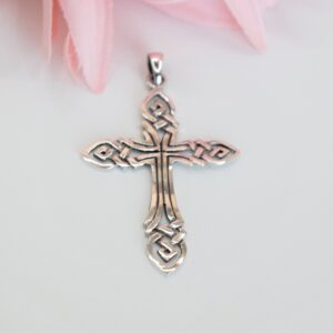 925 Sterling Silver Cross Pendant, Braided Cross Oxidized Pendant