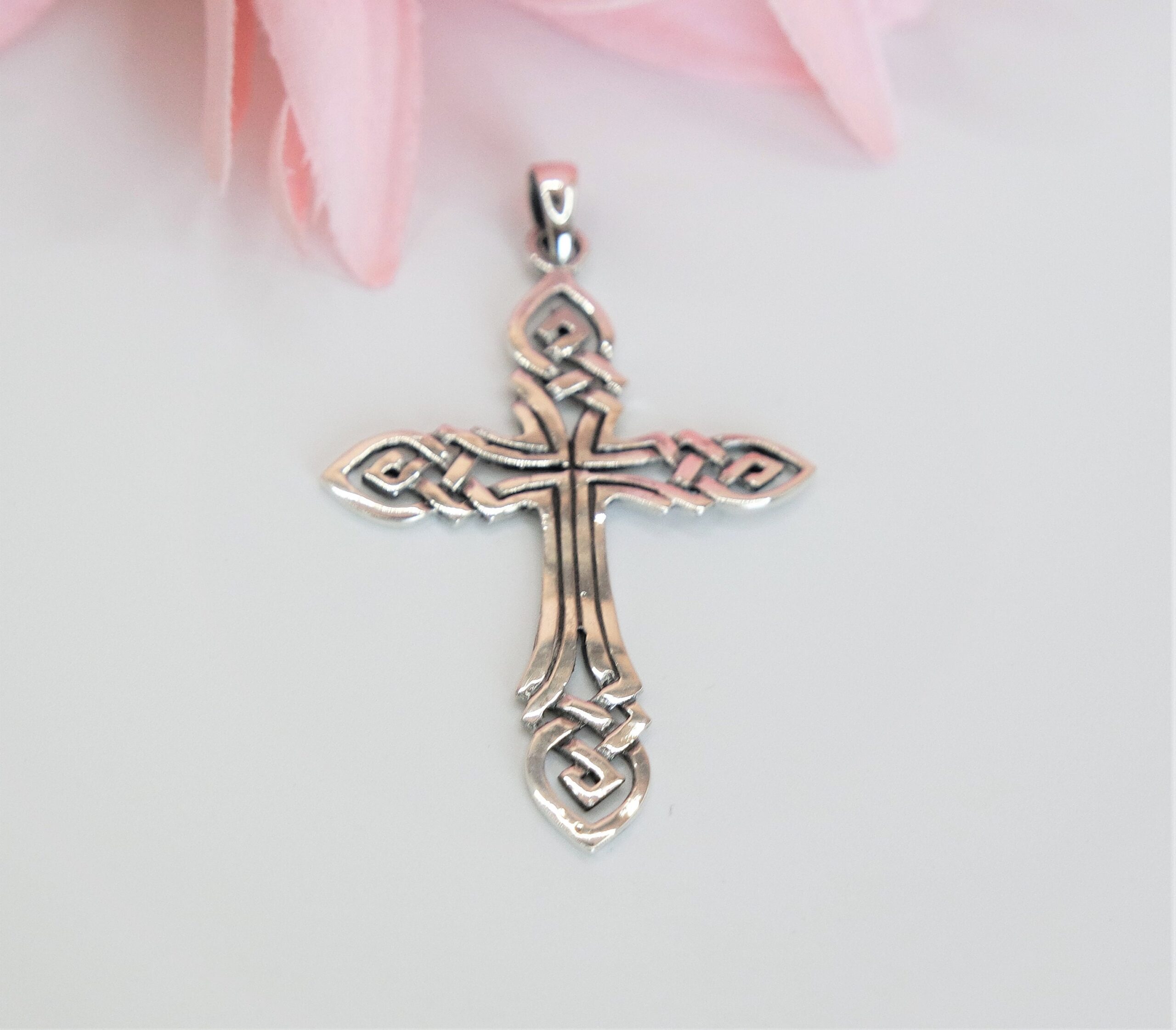 925 Sterling Silver Cross Pendant, Braided Cross Oxidized Pendant