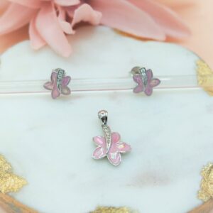 925 Sterling Silver Flower Pendant Set, Solid Sterling Silver Pendant Set with Cubic Zirconia. Two Colors available, Gift for Her.