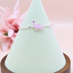 925 Sterling Silver Pink Dino Adjustable Bangle Bracelet for Kids