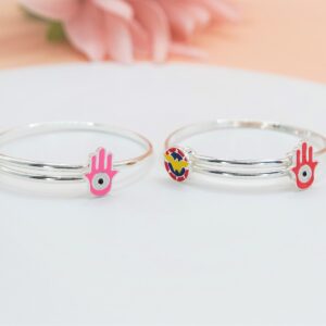 925 Sterling Silver Wonder Woman & Hamsa hand, Good Luck Adjustable Bangle Bracelet for Kids.