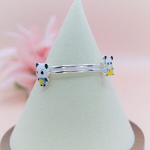 925 Sterling Silver Panda Adjustable Bangle Bracelet for Kids