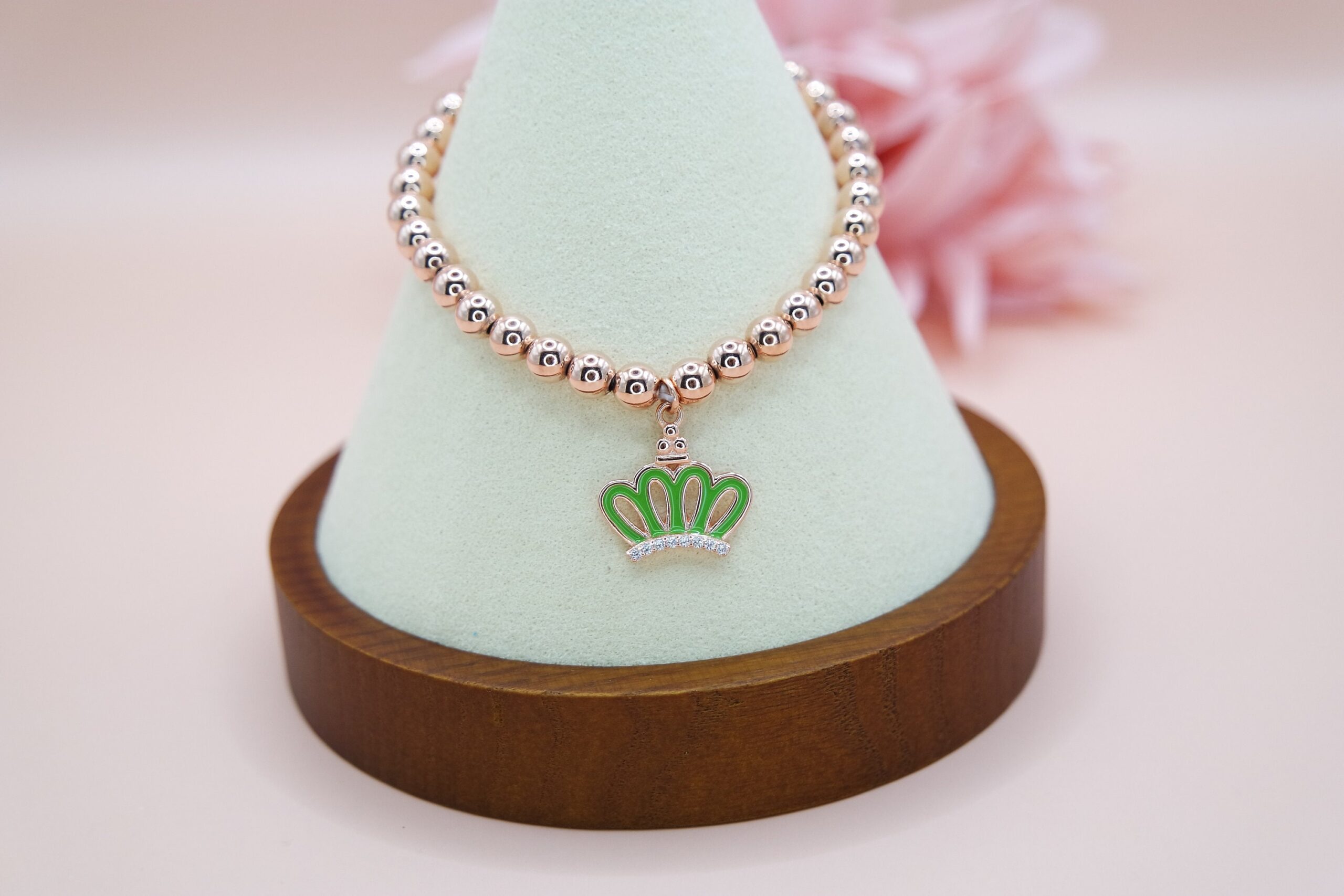 925 Sterling Silver Beaded Bracelet, Stretch Bracelet in Rose Gold Gilt. Gift for Her.