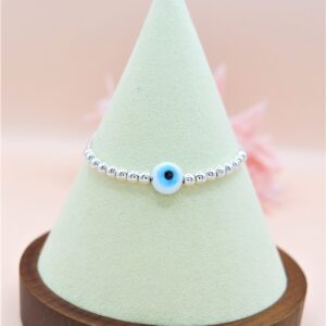 925 Sterling Silver Evil Eye adjustable Bead Bracelet, Blue Evil Eye Bracelet.
