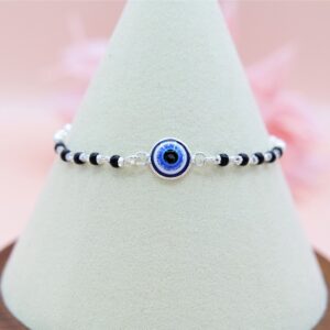 925 Sterling Silver Evil Eye adjustable Bracelet, Evil Eye Black & Sterling Silver Beaded Bracelet.