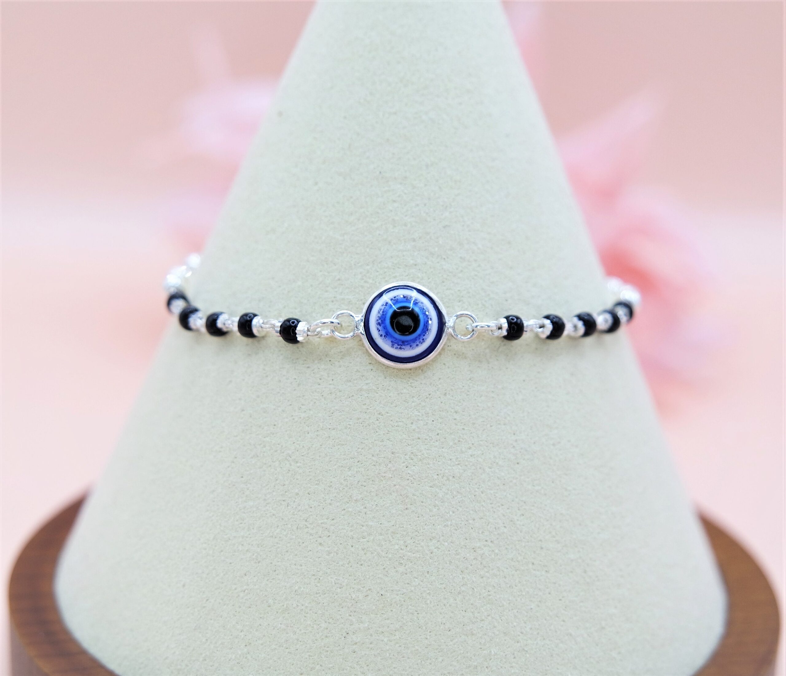925 Sterling Silver Evil Eye adjustable Bracelet, Evil Eye Black & Sterling Silver Beaded Bracelet.