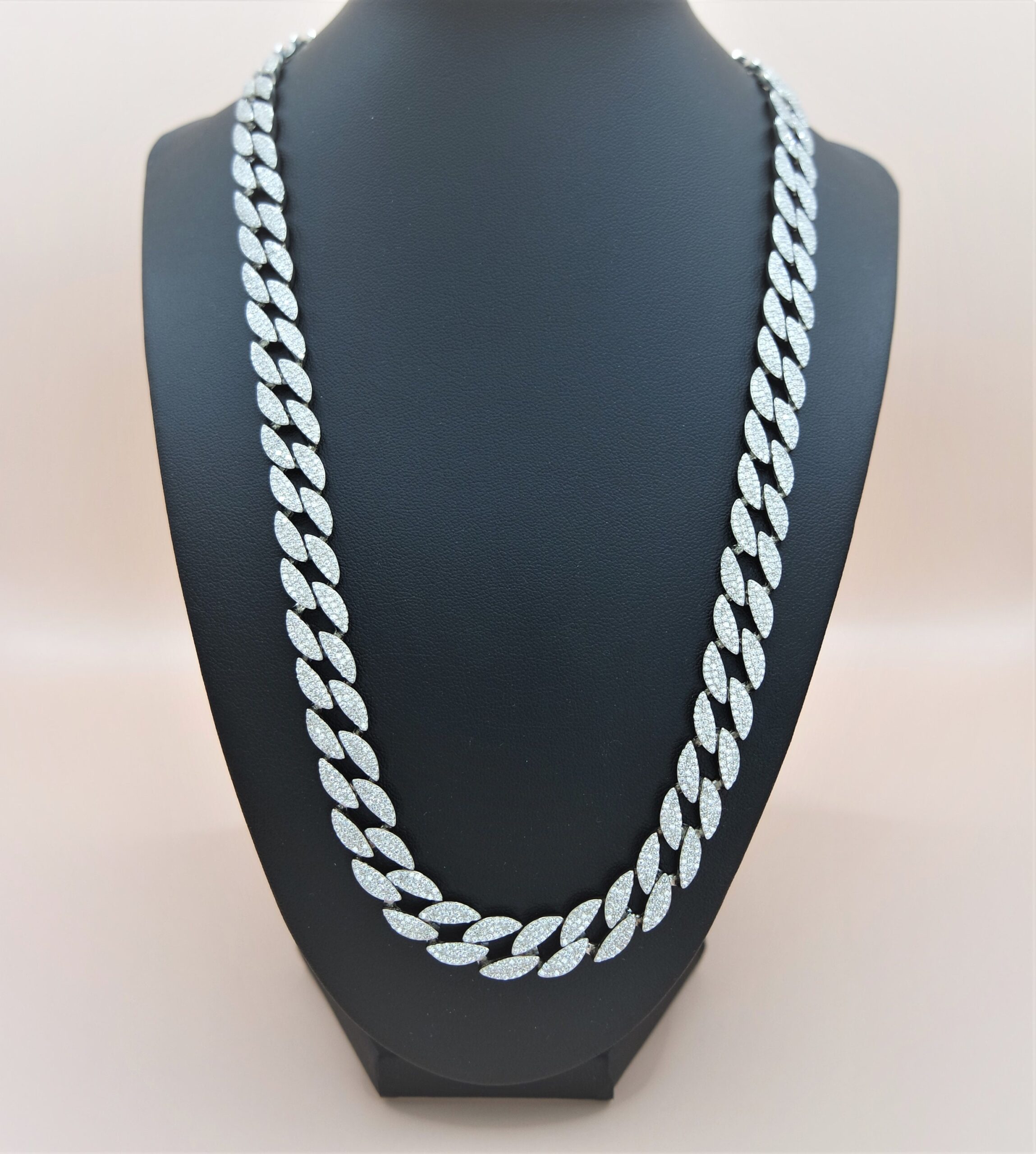 925 Sterling Silver Cubic Zirconia Cuban Heavy Chain, CZ Necklace.