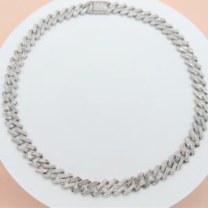 925 Sterling Silver Cubic Zirconia & Baguette Cuban Heavy Chain, CZ Necklace.