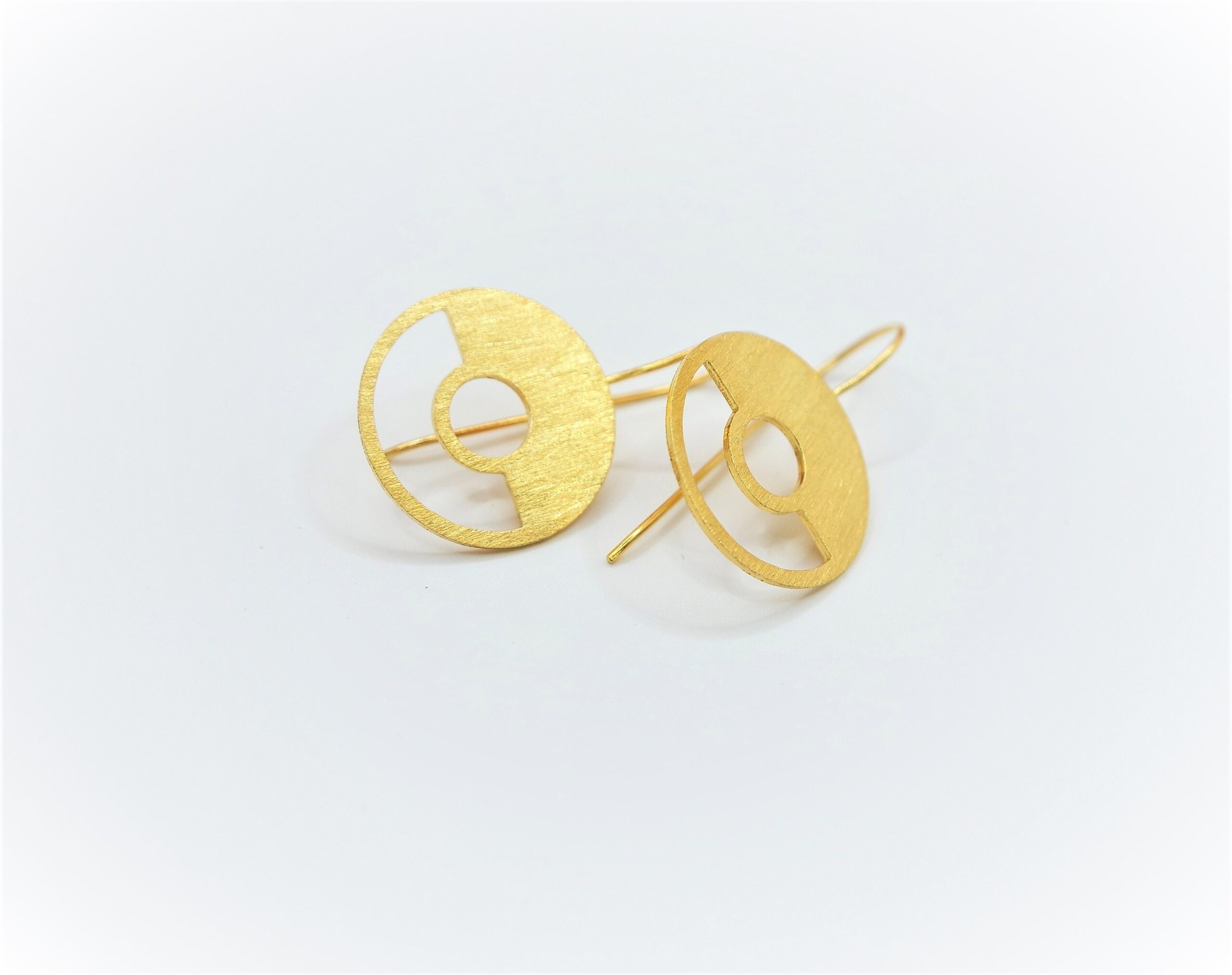925 Sterling Silver Italian Matte Gold Gilt Earrings. Round Earrings. Gift for Her.