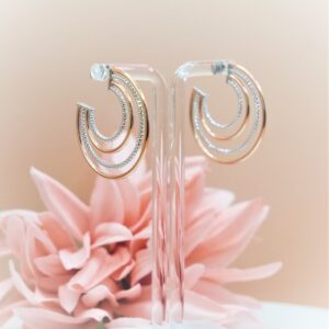 925 Sterling Silver Italian Hoop Earrings with Rose gold Gilt , Elegant 4 Rows Earrings. Gift for Her.
