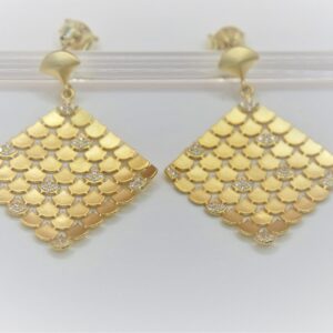 925 Sterling Silver Italian Earrings with Modern Matte Finish, Gold Gilt Earrings with CZ. Gift for Her.