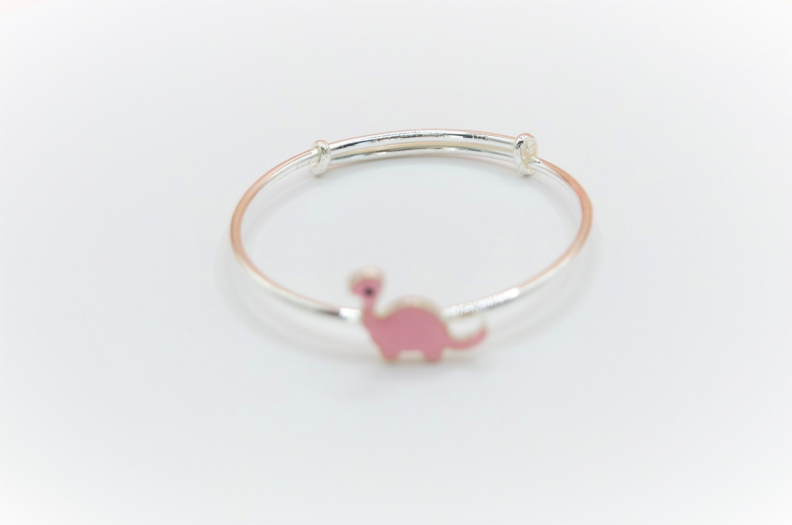 925 Sterling Silver Pink Dino Adjustable Bangle Bracelet for Kids - Image 3