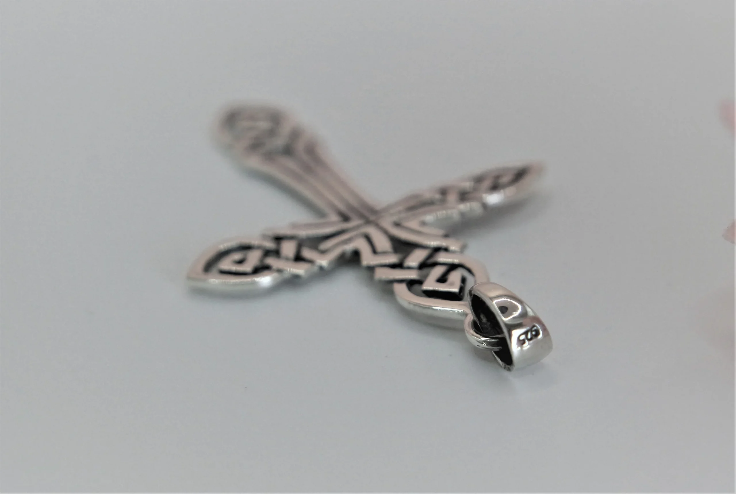 925 Sterling Silver Cross Pendant, Braided Cross Oxidized Pendant - Image 2