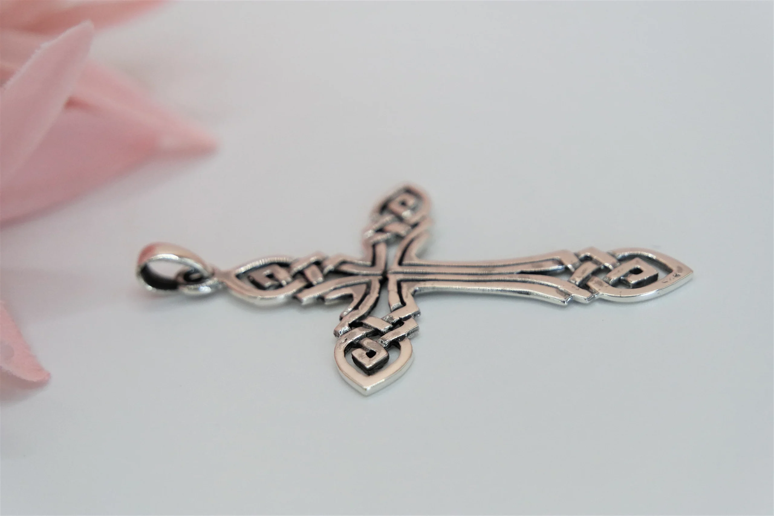 925 Sterling Silver Cross Pendant, Braided Cross Oxidized Pendant - Image 3