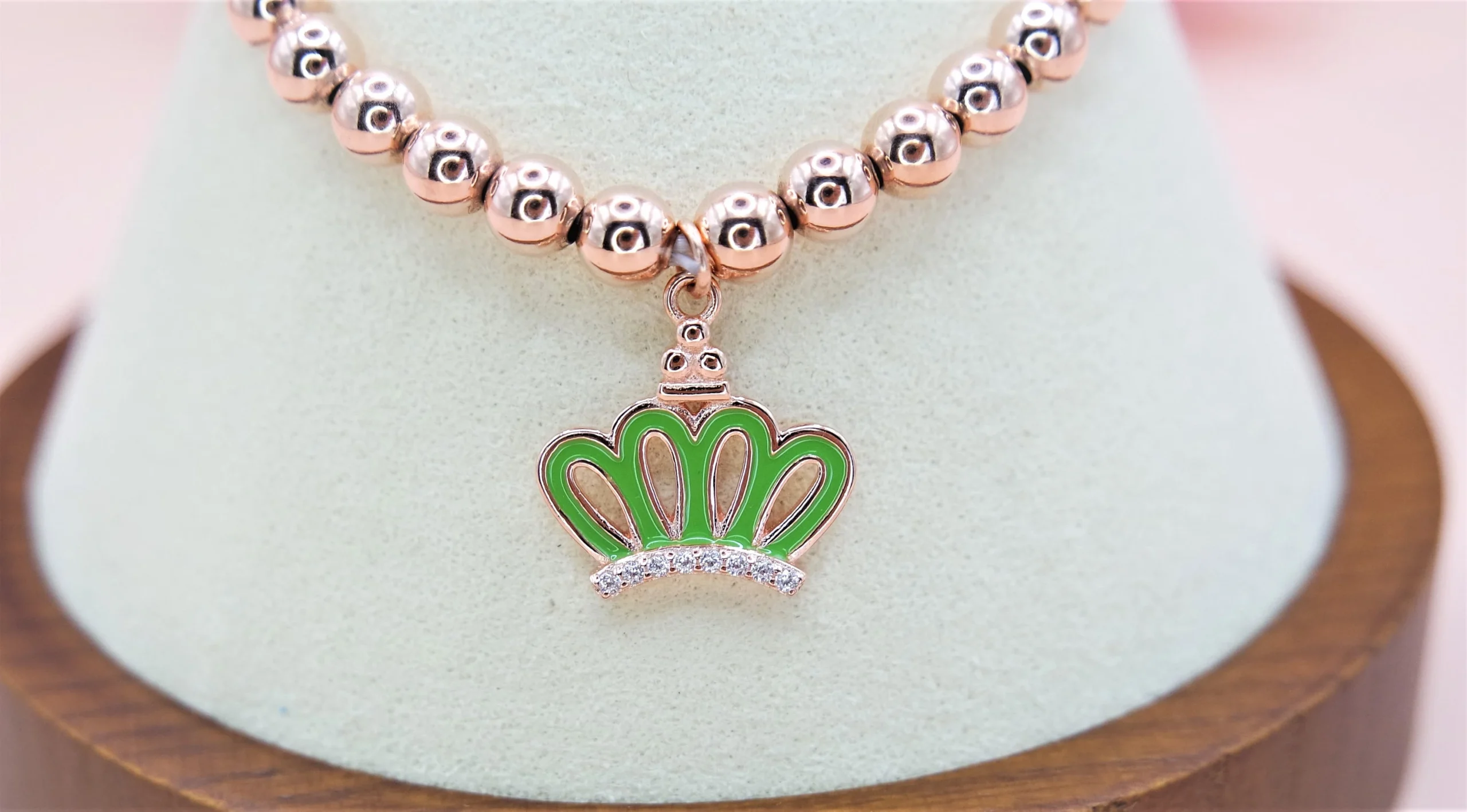 925 Sterling Silver Beaded Bracelet, Stretch Bracelet in Rose Gold Gilt. Gift for Her. - Image 3
